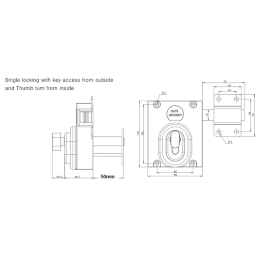 Sonra Long Throw Dead Lock - Single & Double Locking Euro Cylinder | 50mm & 70mm Gates